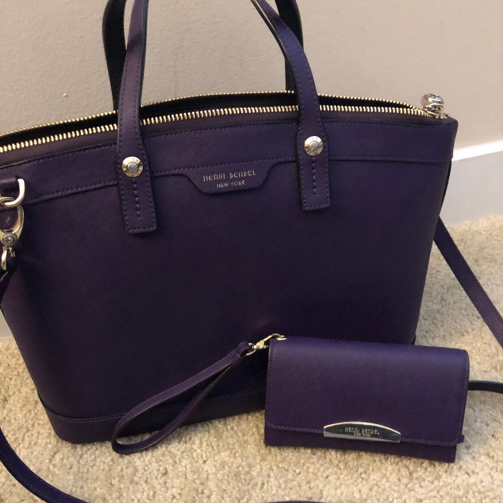 Henri Bendel Purple purse and matching wallet